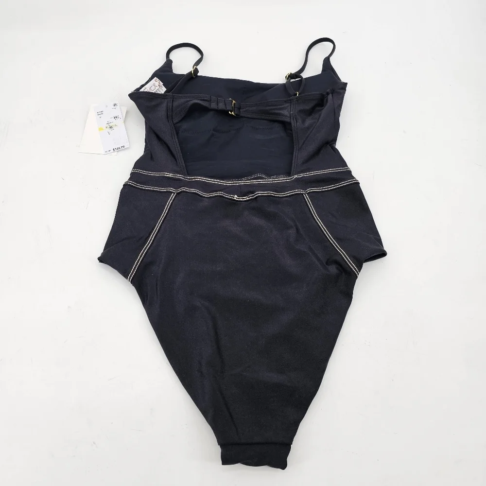 Becca Women's Black Color Sheen Corset-Seamed One-Piece Swimsuit Medium - Picture 4 of 7